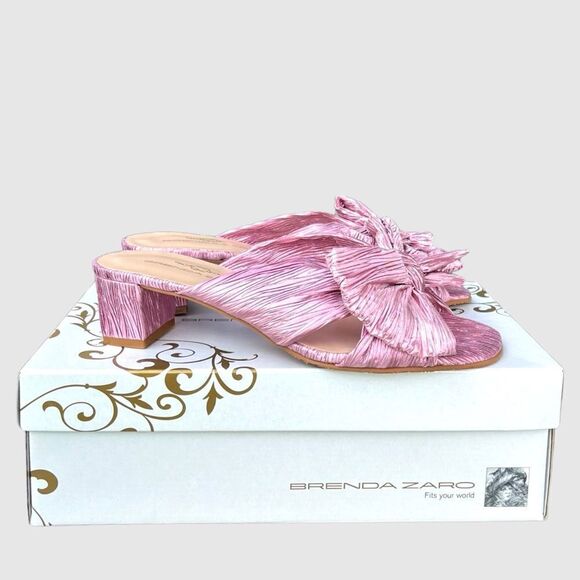 BRENDA ZARO NIB Erica kitten heels in Metallic Pink plissé Size 8/ 8.5 - Picture 4 of 15